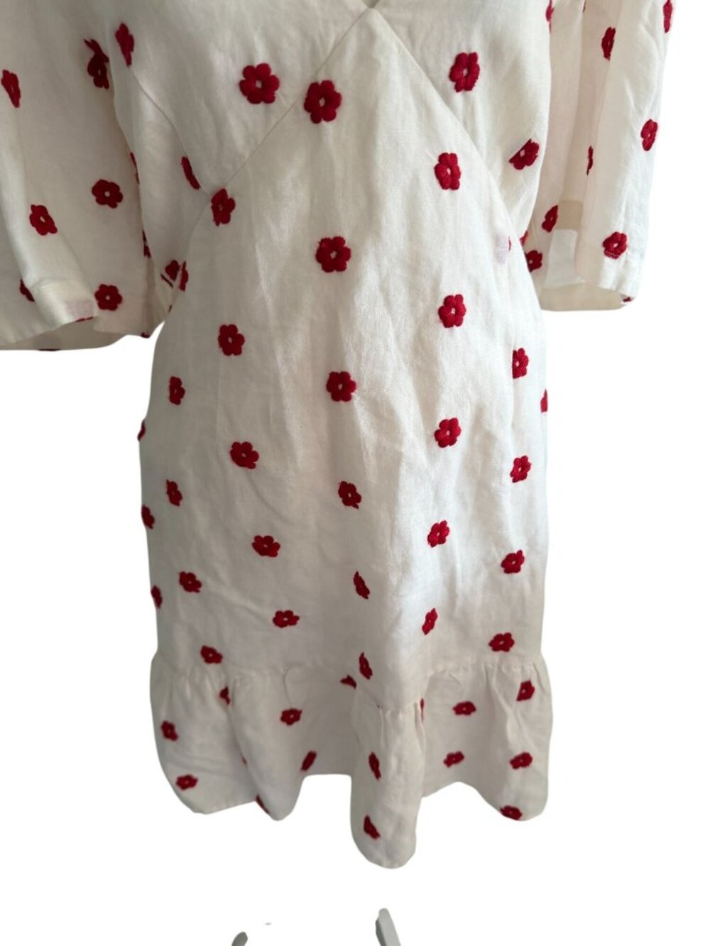 RHODE Mariana White Red Mini Floral Cotton Dress Size 8 - Picture 8 of 10